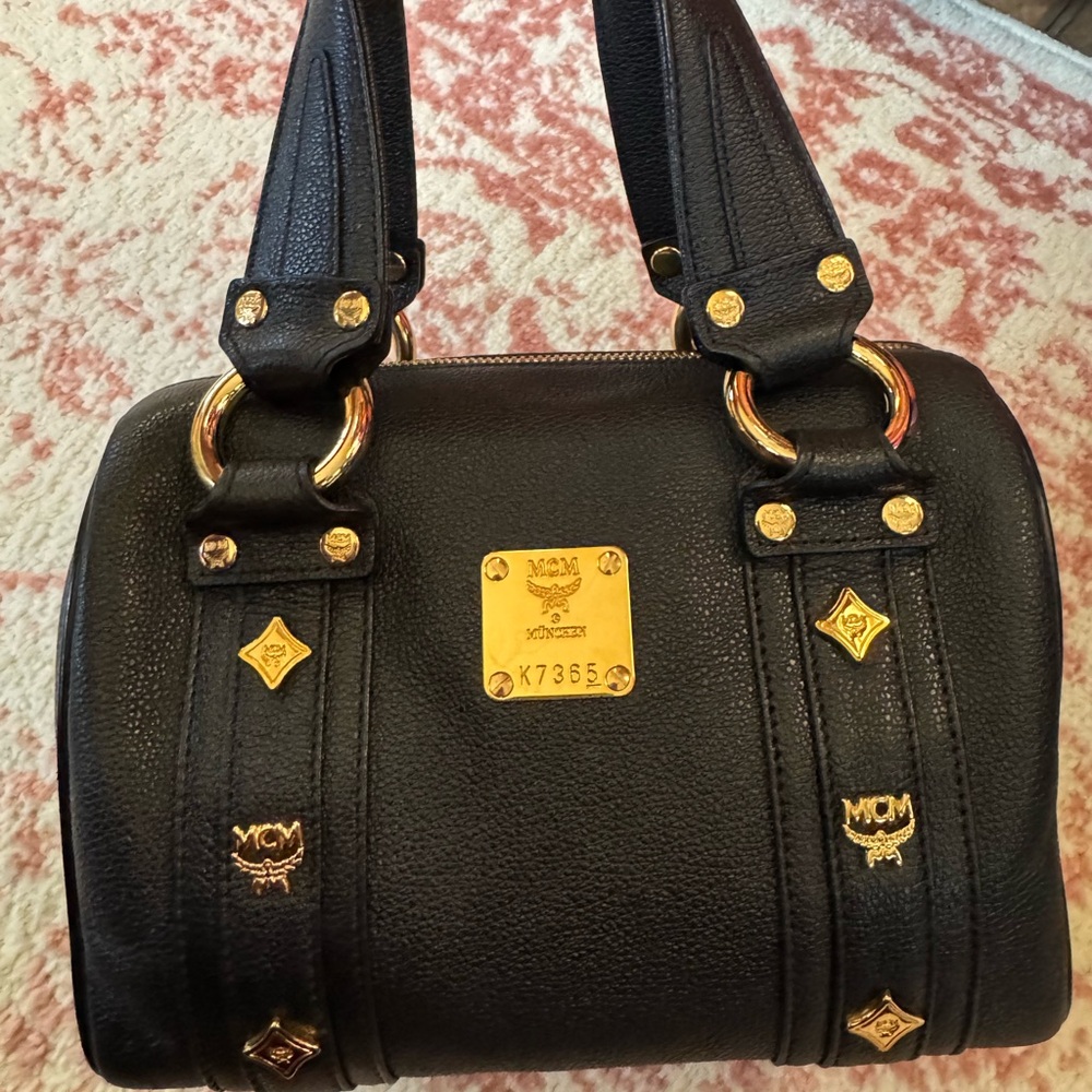 MCM Black Satchel with Gold Accents